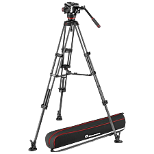 Manfrotto 504X Fluid Video Head with Carbon Fiber Twin leg tripod Mid-Level Spreader (MVK504XTWINMC)